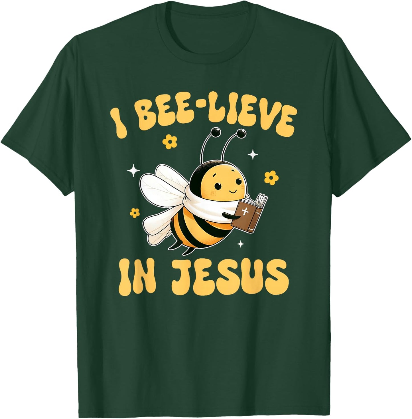 Gospel Kids Christian I Bee-lieve in Jesus Faith Cute Bee T-Shirt - T-Shirt | Forest
