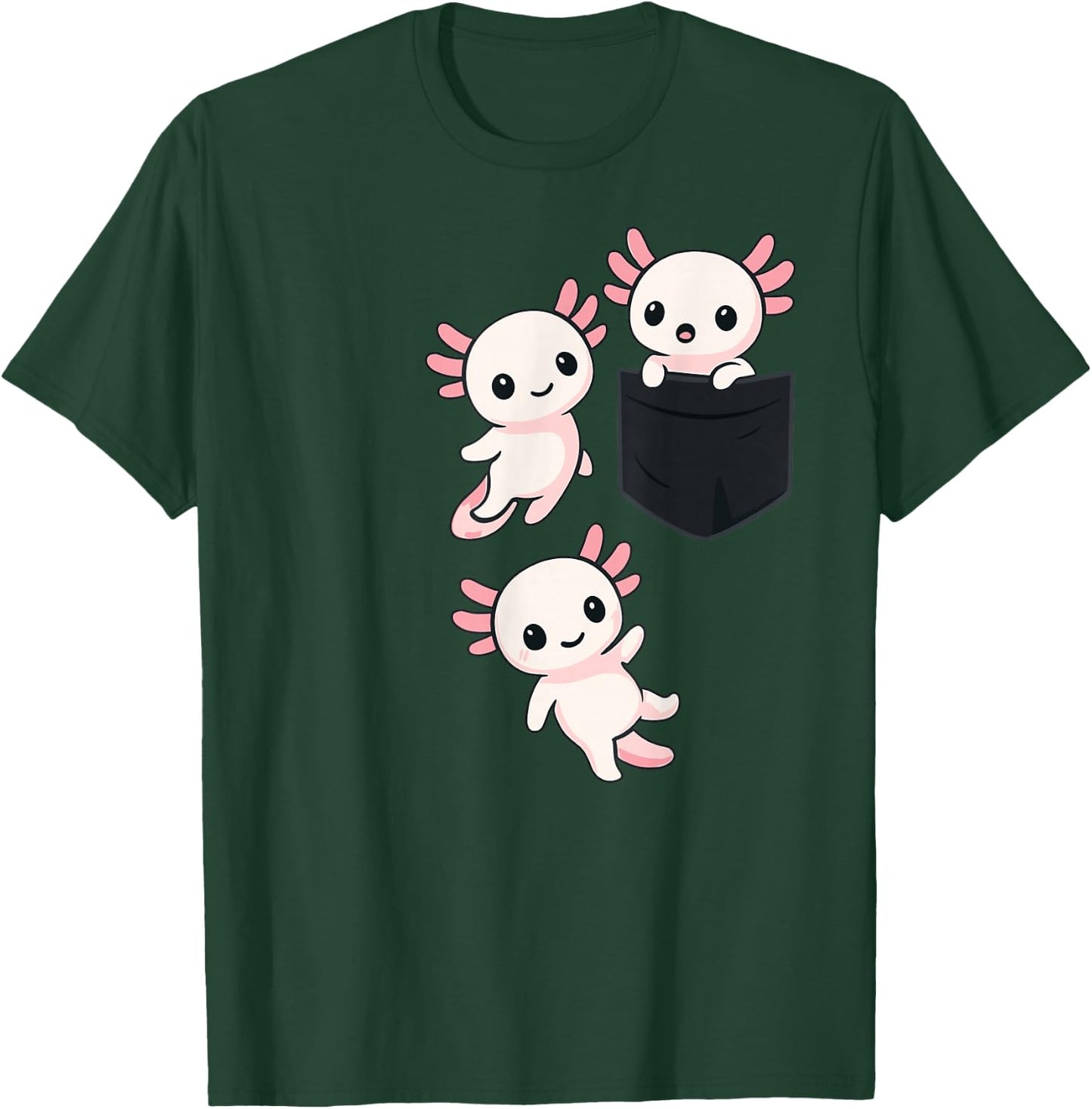 Kawaii Axolotl Pocket Cute Axolotls T-Shirt - T-Shirt | Forest