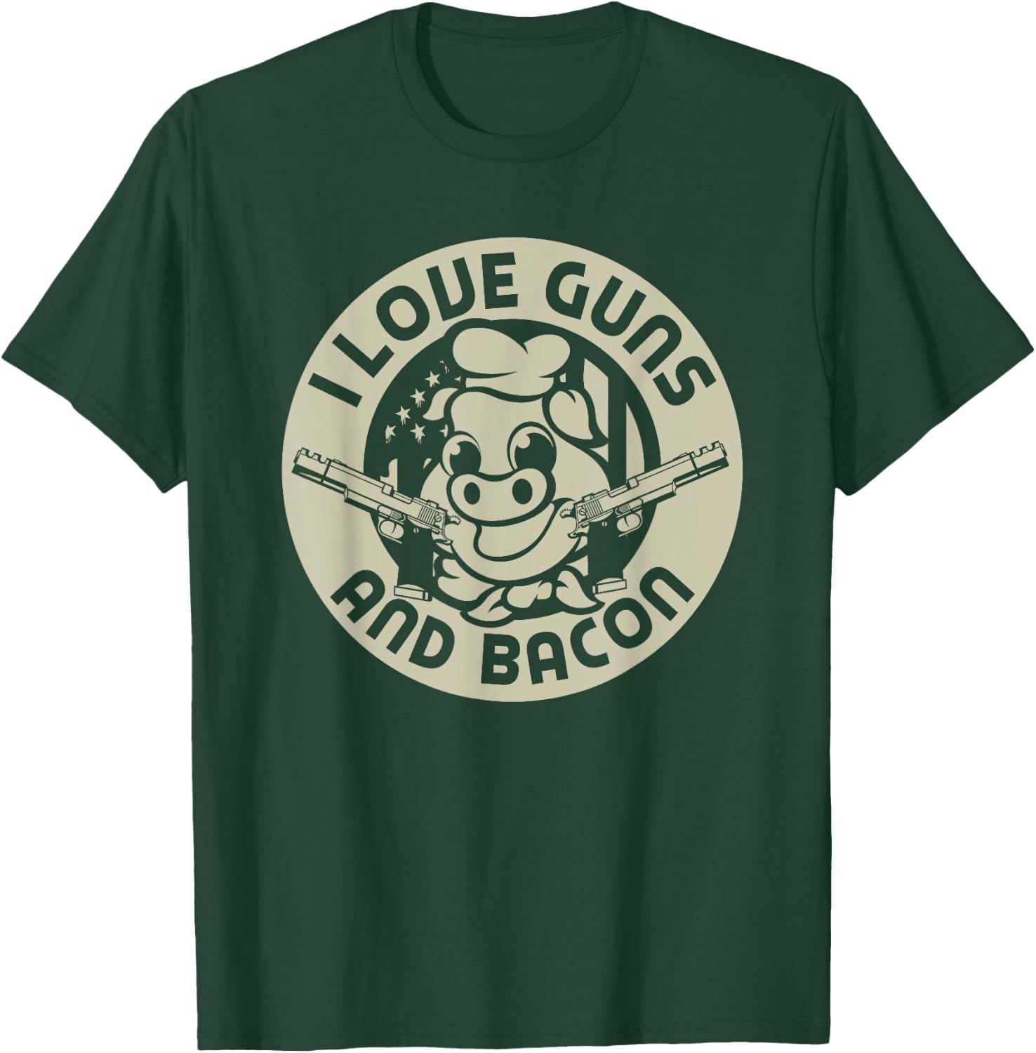 I Love Guns and Bacon Pork Pig Funny Gun Lover Quote Gift T-Shirt - T-Shirt | Forest