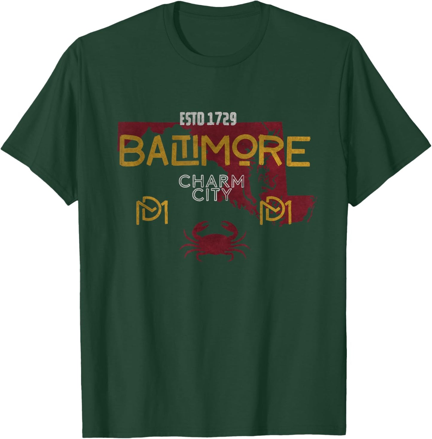 Vintage Baltimore Charm City Maryland MD Map T-Shirt - T-Shirt | Forest