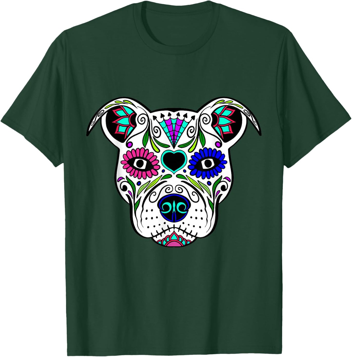 Day Of The Dead Pit Bull Mom Dog Rescue Sugar Skull Shirt Women Girls Kids T-Shirt - T-Shirt | Forest