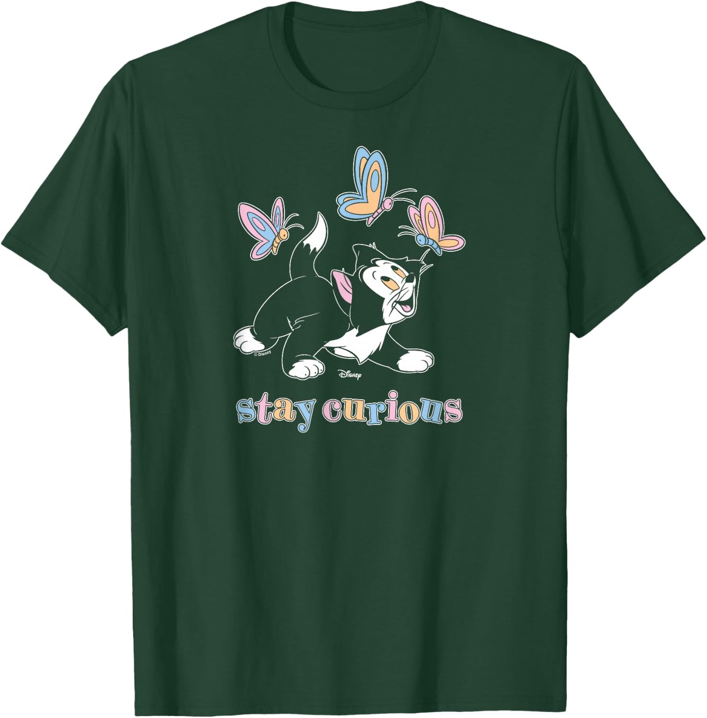 Figaro - Pinocchio Cat Stay Curious Butterflies T-Shirt - T-Shirt | Forest