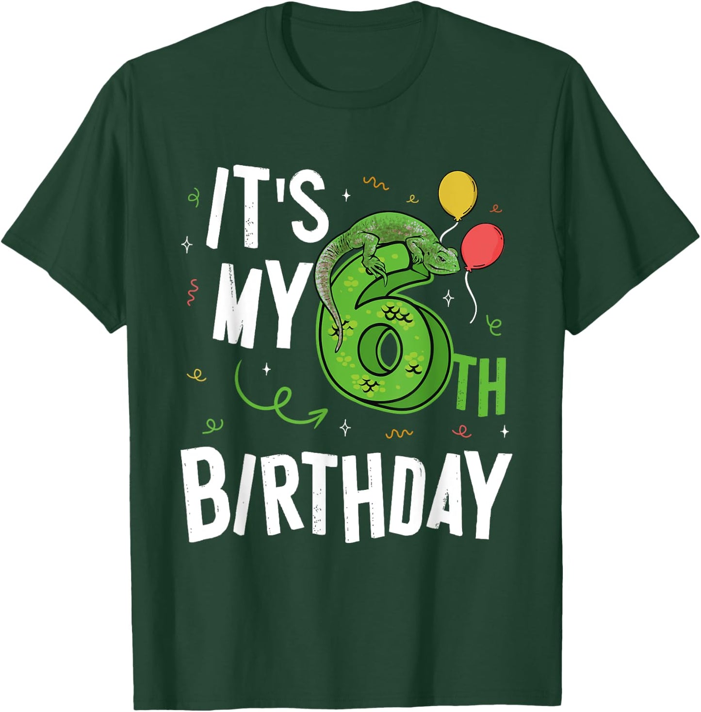 Kids 6 Years Old Reptile Lizard Themed It's My 6th Birthday T-Shirt - T-Shirt | Forest