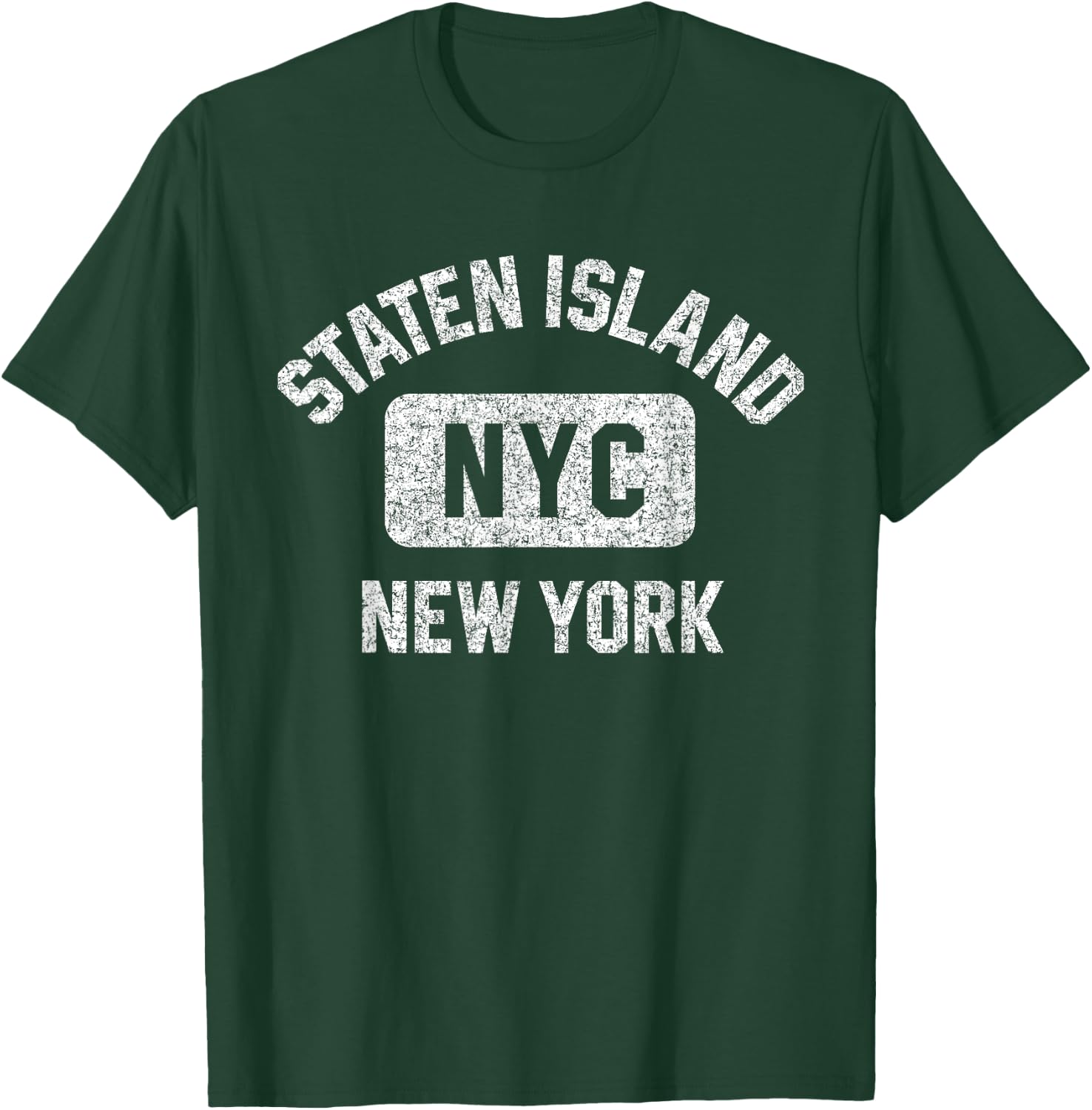 Staten Island NYC Gym Style Distressed White Print T-Shirt - T-Shirt | Forest