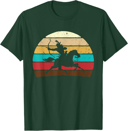 Retro Horse Riding - Native American Indian Pride Indigenous T-Shirt - T-Shirt | Forest
