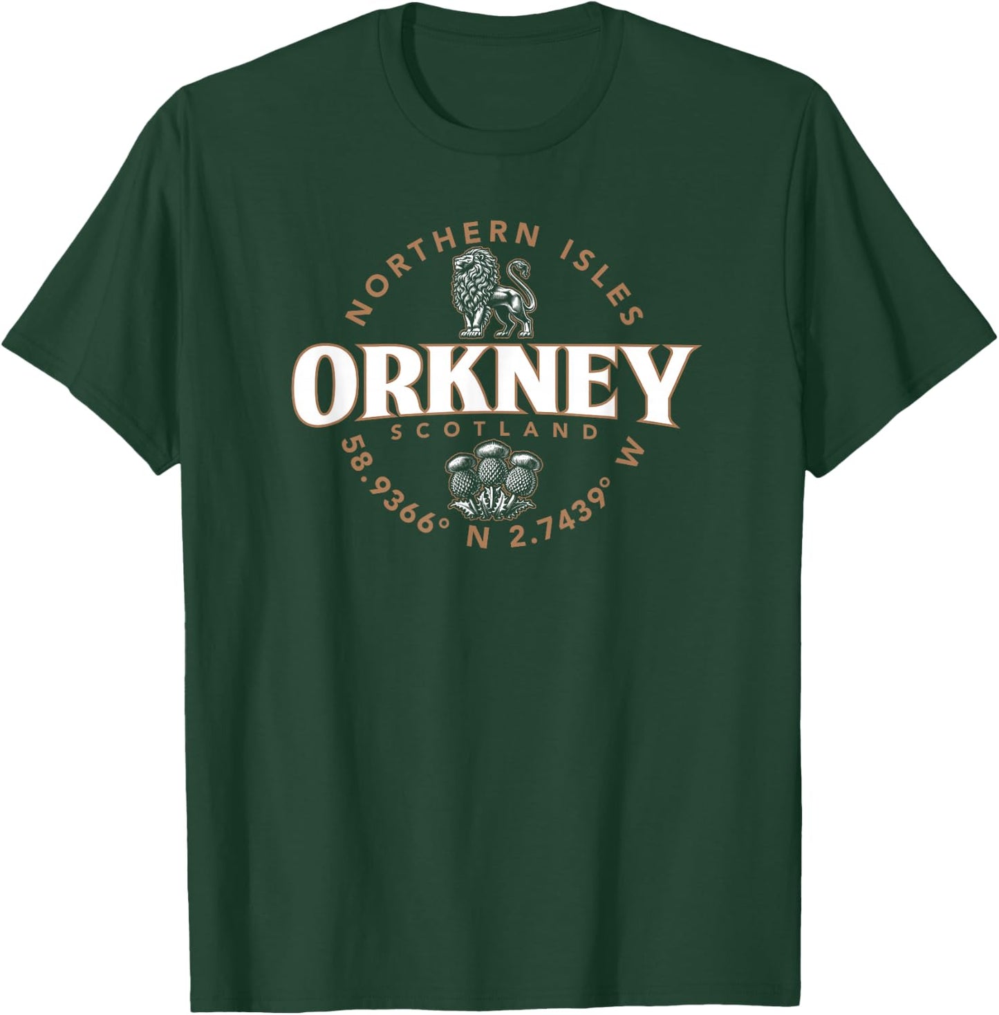 Orkney Scotland Northern Isles Coordinates Label 2C , Small, Black T-Shirt - T-Shirt | Forest