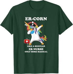 Dabbing Unicorn Nursicon ED ER Emergency Room Nurse RN T-Shirt - T-Shirt | Forest