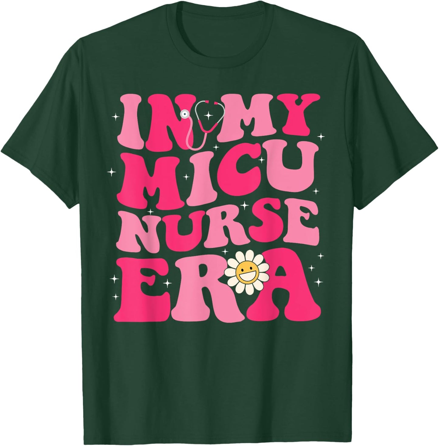 Groovy Retro In My MICU Era Hippie Groovy Love Nurse Life T-Shirt - T-Shirt | Forest