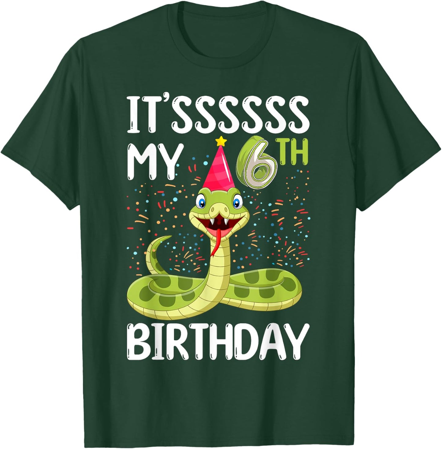 6th Birthday snake Party 6 Year Old snake lover B-day T-Shirt - T-Shirt | Forest