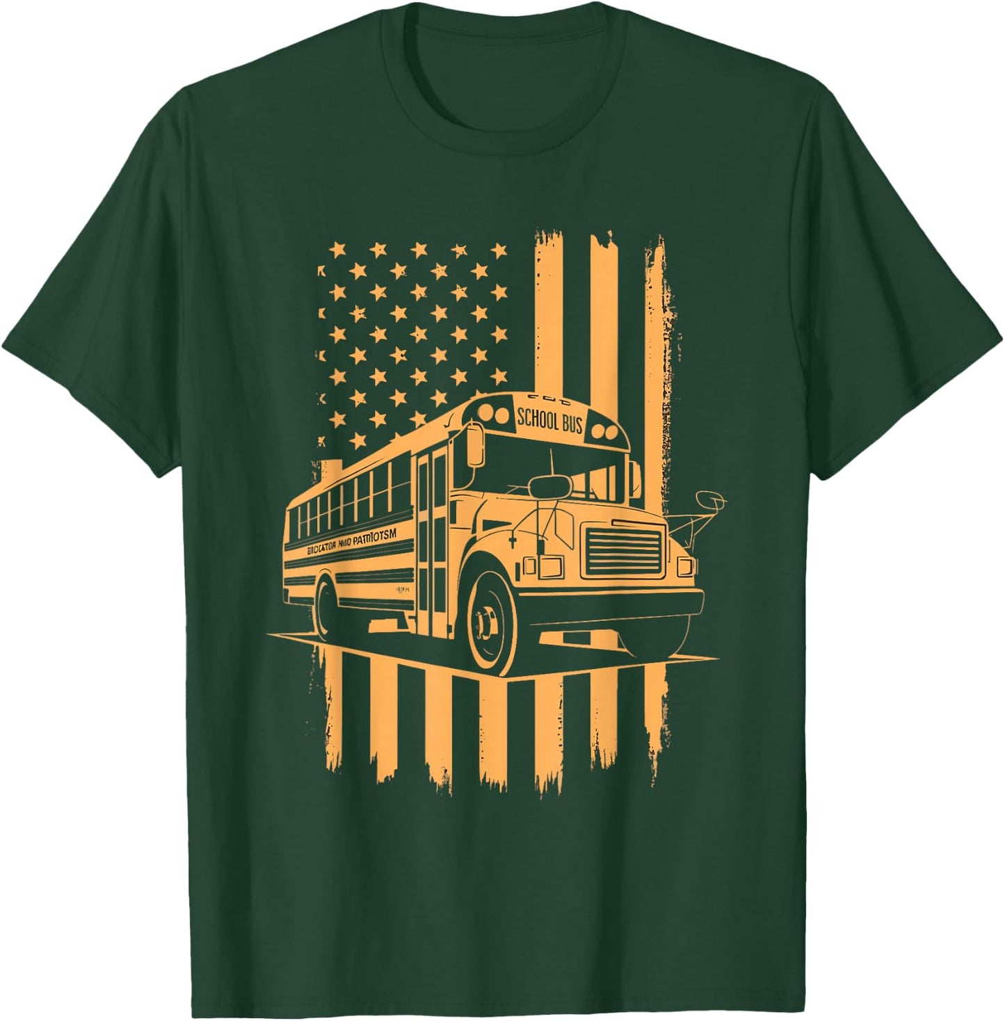 School Bus Driver USA Flag T-Shirt - T-Shirt | Forest