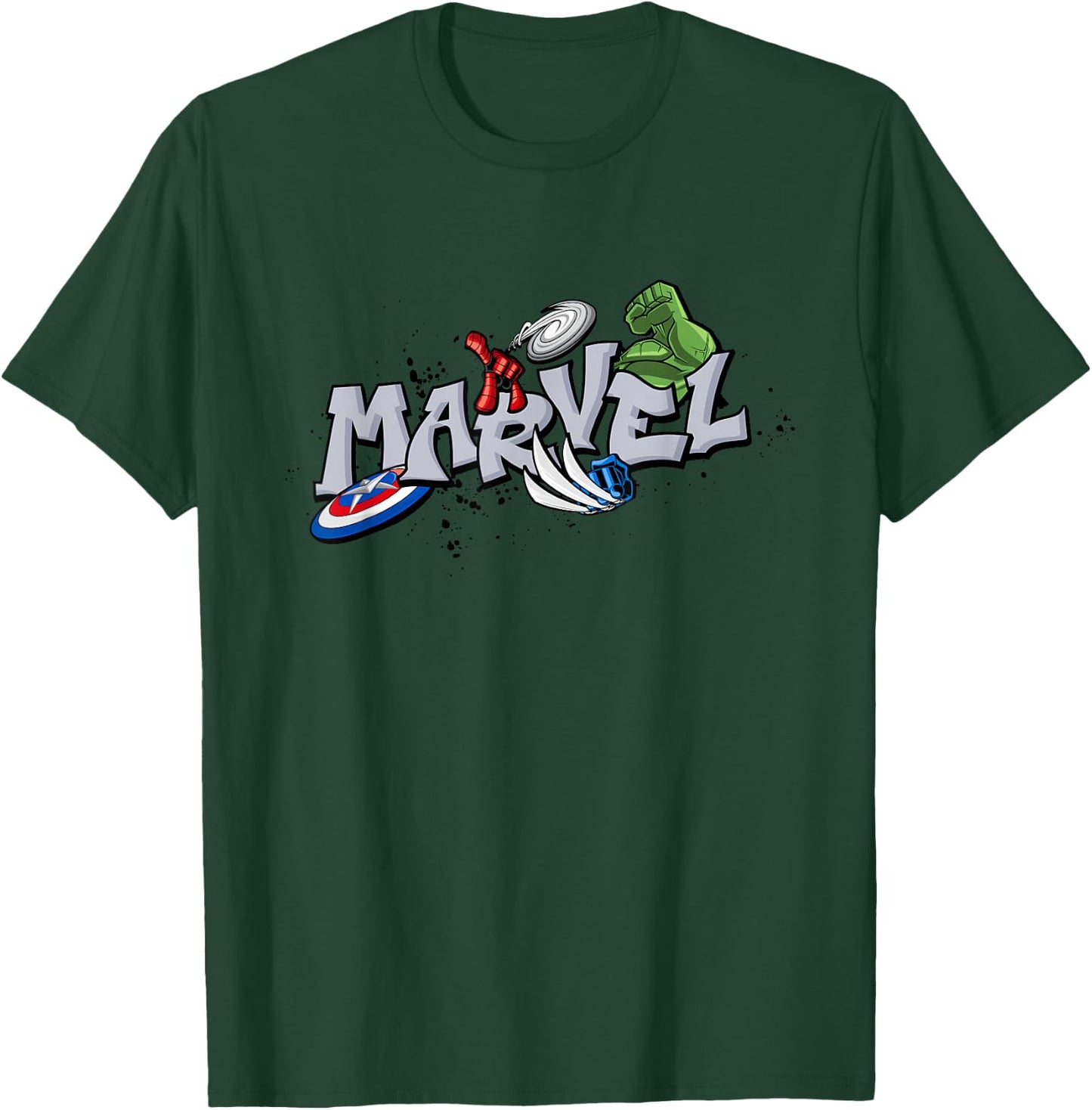 Marvel Super Heroes Graffiti Tag Style Paint Splatter Logo T-Shirt - T-Shirt | Forest