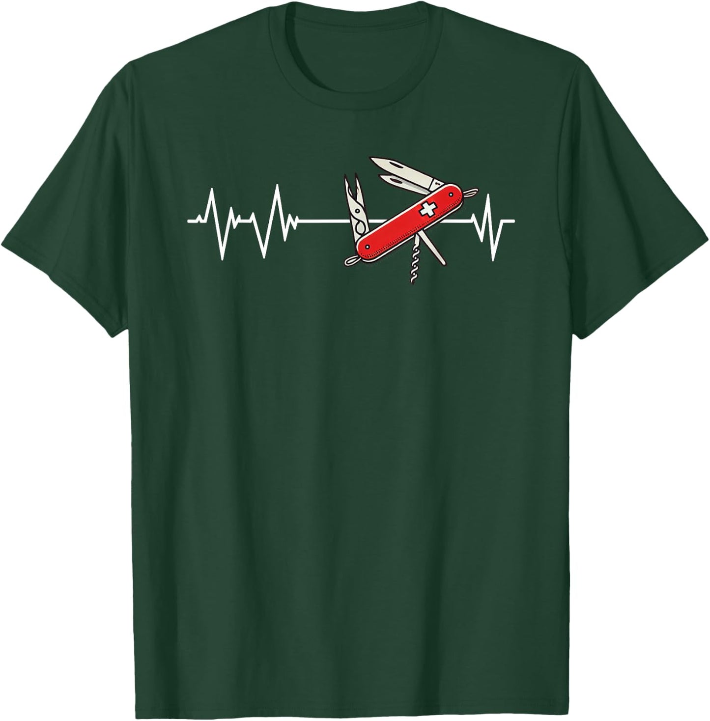 Military Knife Heartbeat Wear Switzerland Sackmesser , Black, S T-Shirt - T-Shirt | Forest