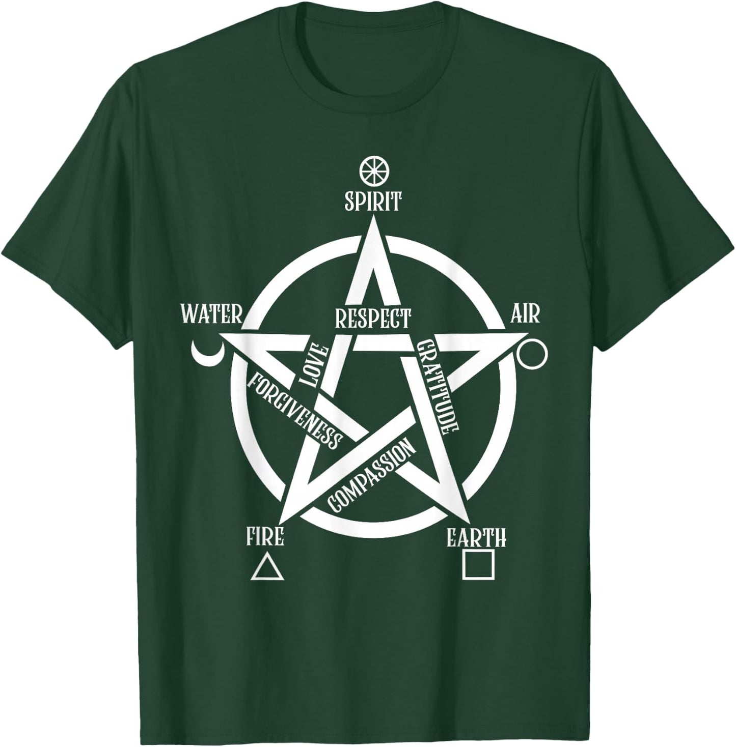 Spirit Water Fire Earth Air - Pentacle Elemental Witch T-Shirt - T-Shirt | Forest