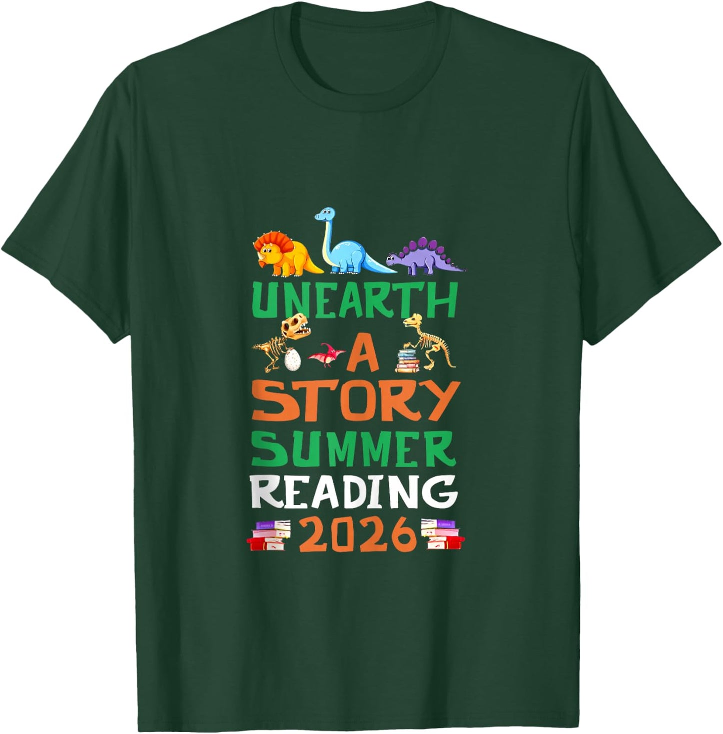 Unearth A Story Summer Reading Program 2026 Dinosaur Book T-Shirt - T-Shirt | Forest