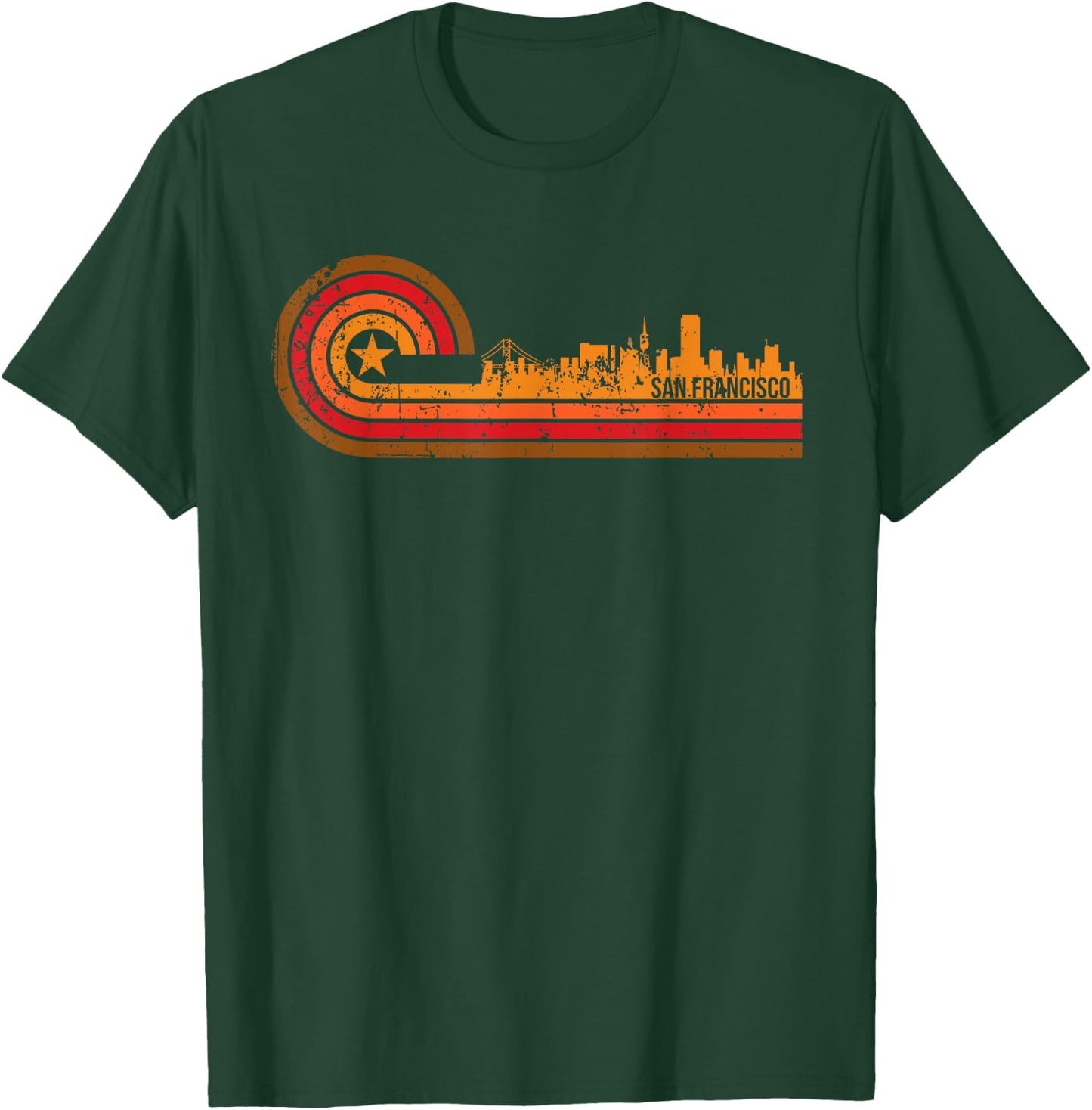 Retro San Francisco Cityscape - San Francisco CA Skyline T-Shirt - T-Shirt | Forest