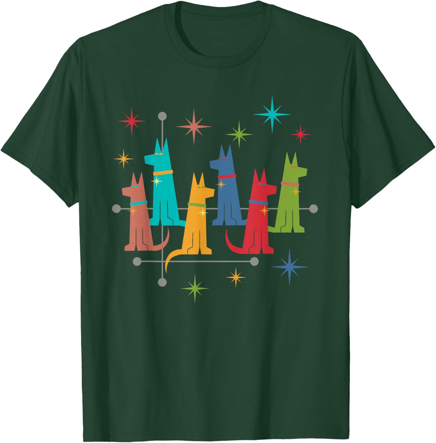 Vintage Retro Mid-Century Modern Style German Shepherd Dogs T-Shirt - T-Shirt | Forest