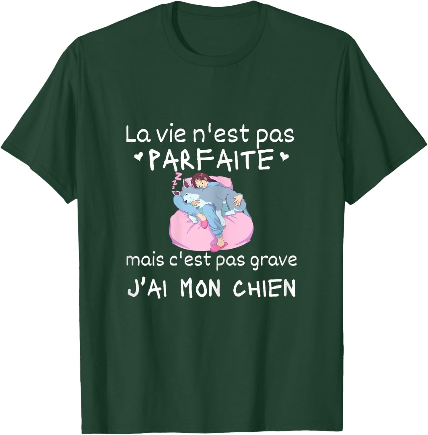 La Vie Nest Pas Parfait Gift Women's Pyjamas Dog Humour , Black T-Shirt - T-Shirt | Forest