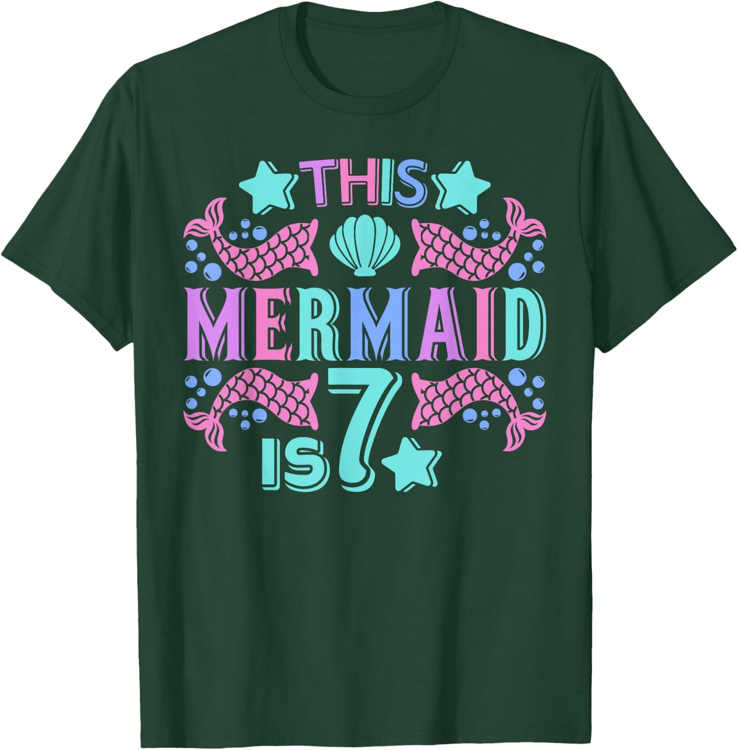Mermaid 7 Years Old 7yr Mermaid Birthday Outfit 7th Birthday T-Shirt - T-Shirt | Forest
