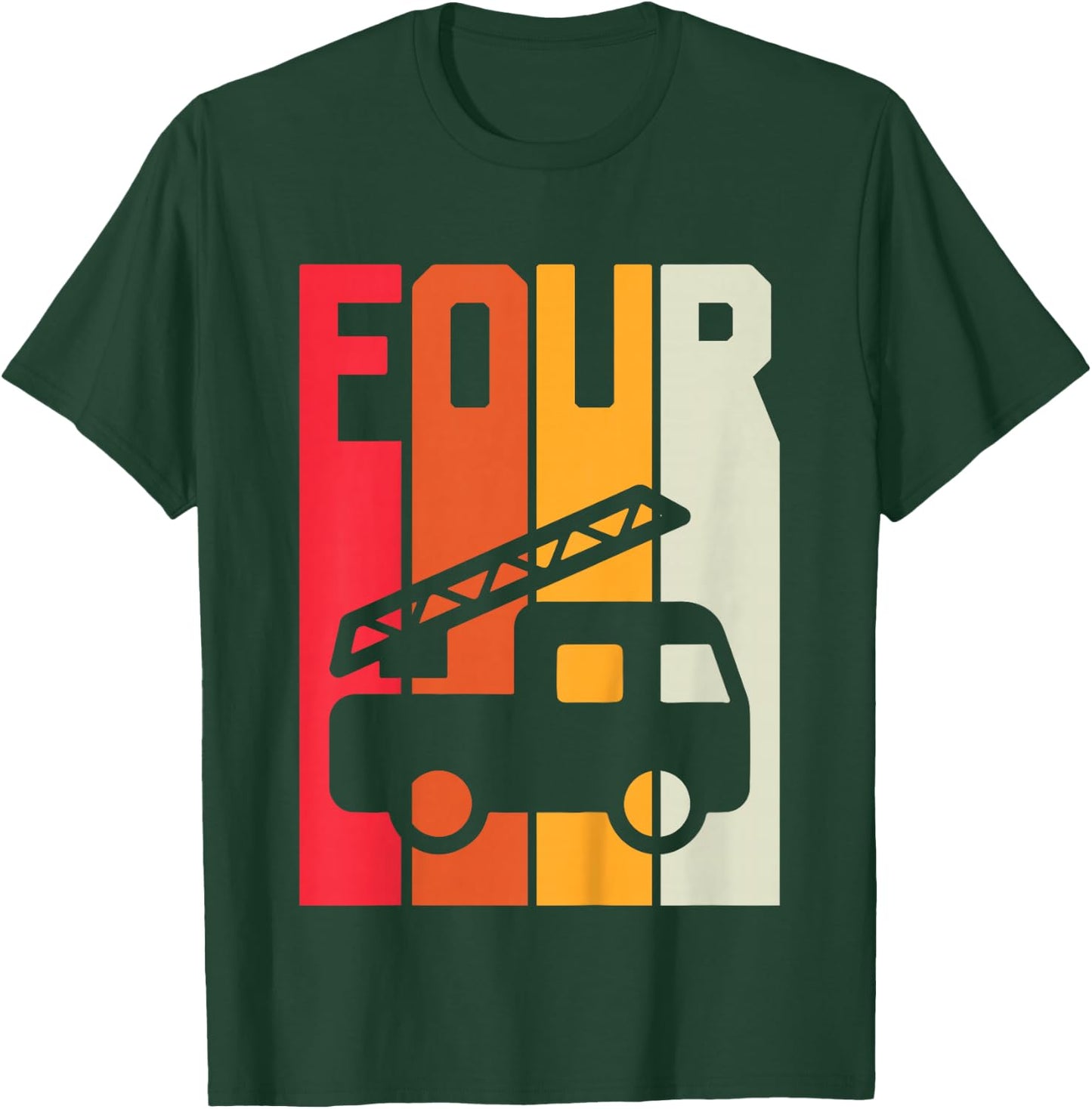Fire Truck 4th Birthday Boys Firefighter Fireman 4 Years T-Shirt - T-Shirt | Forest