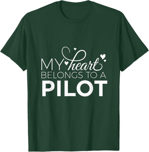 Pilot Wife Shirt- My Heart Belongs to a Pilot, Pilot Gift 3XL Navy T-Shirt - T-Shirt | Forest