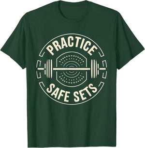 Practice Safe Sets Gym Workout Meme Fitness Lifting Joke T-Shirt - T-Shirt | Forest