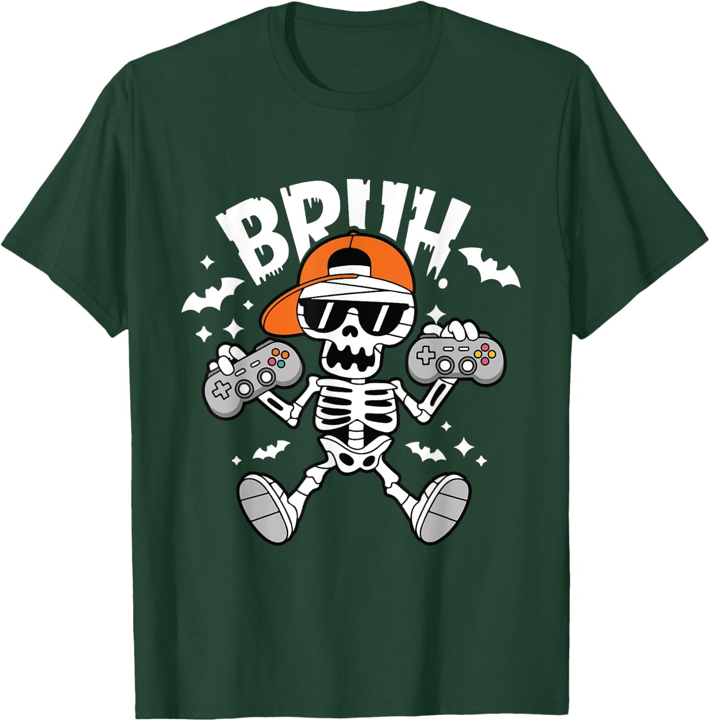 Halloween Skeleton Gamer Video Gaming Boys Men Kids Teens T-Shirt - T-Shirt | Forest