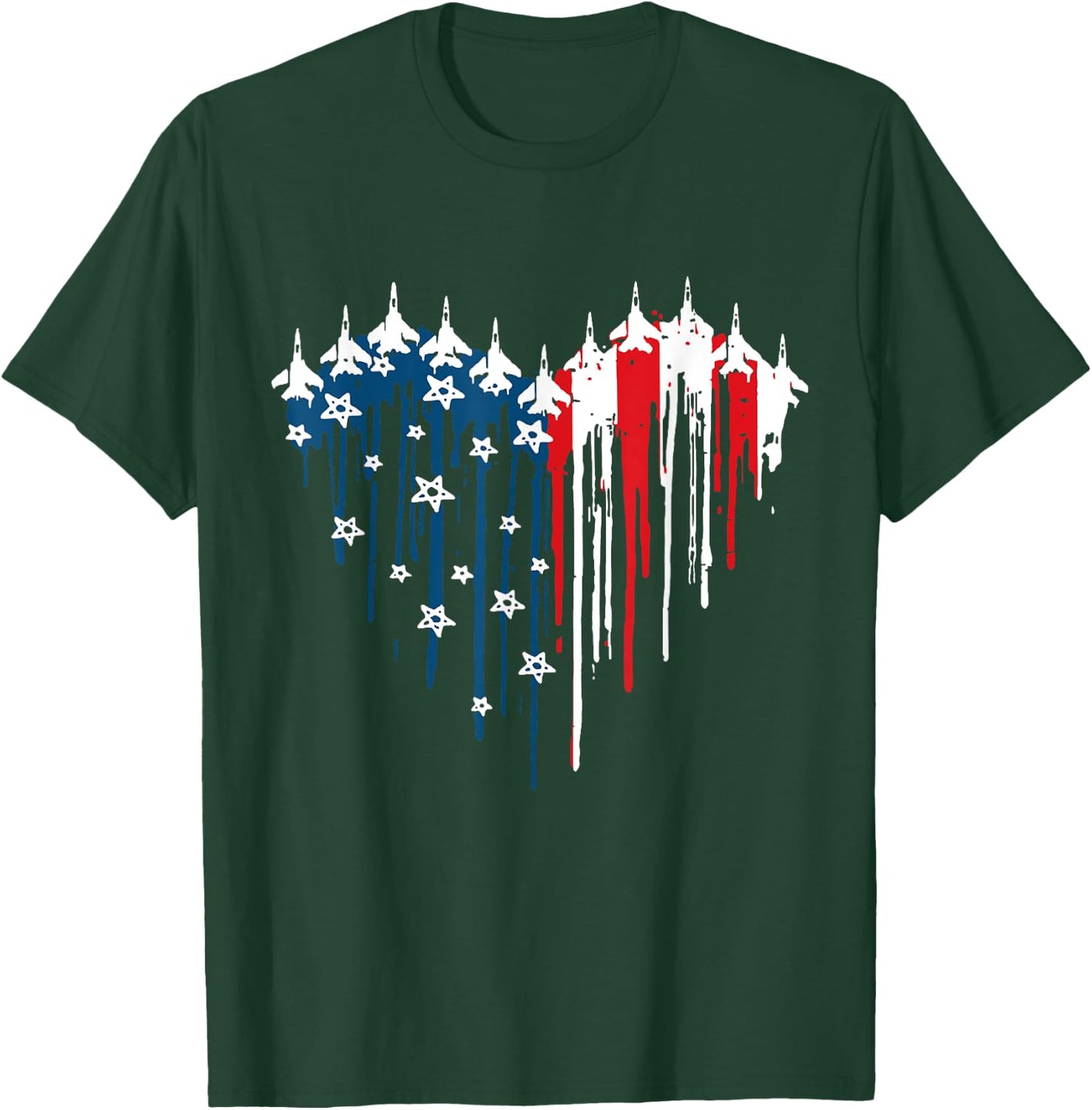 Jet Heart USA Flag Drip Patriotic Military Art T-Shirt - T-Shirt | Forest