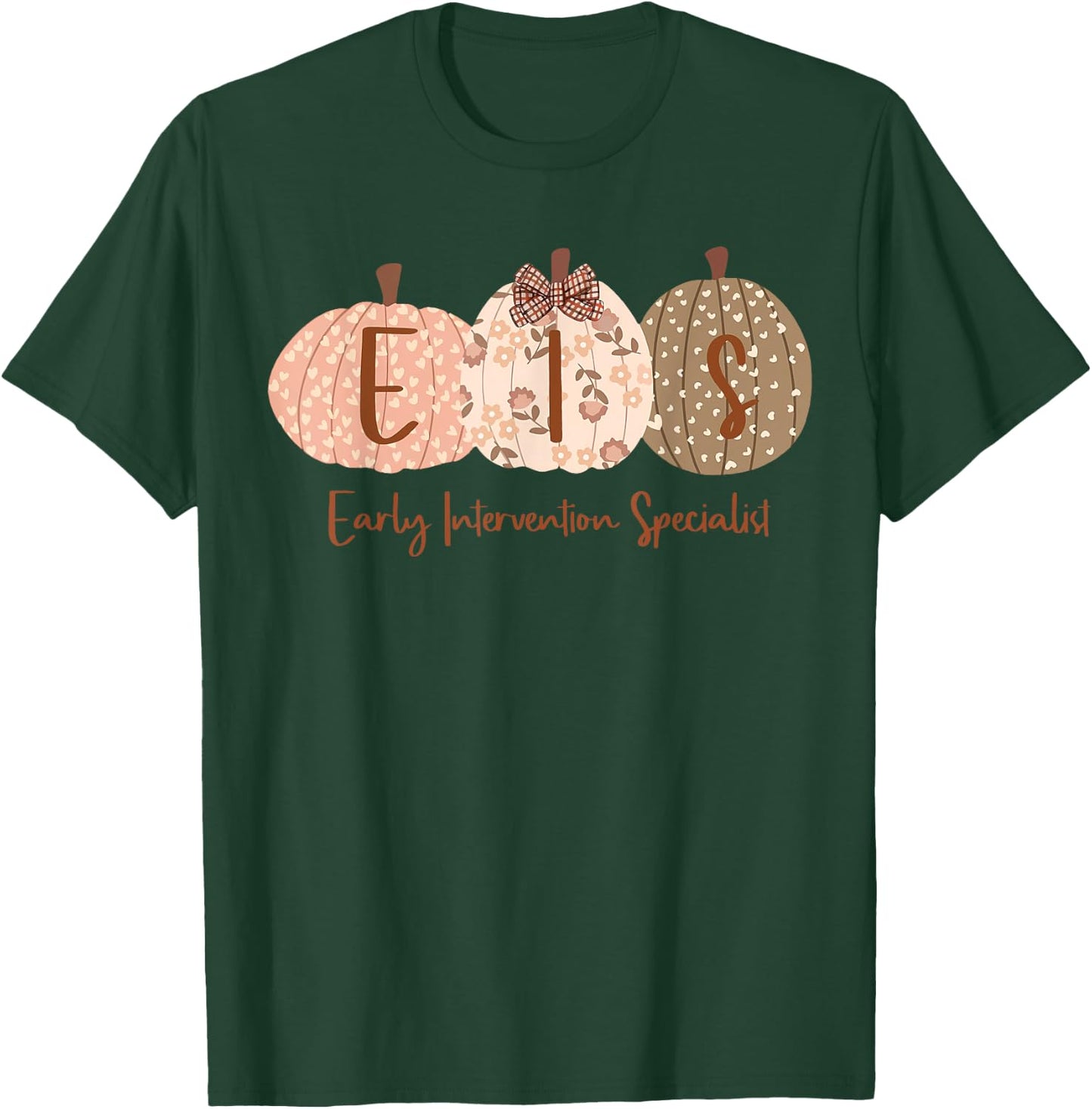 Early Intervention Specialist Pumpkin Bow EIS Fal Halloween T-Shirt - T-Shirt | Forest