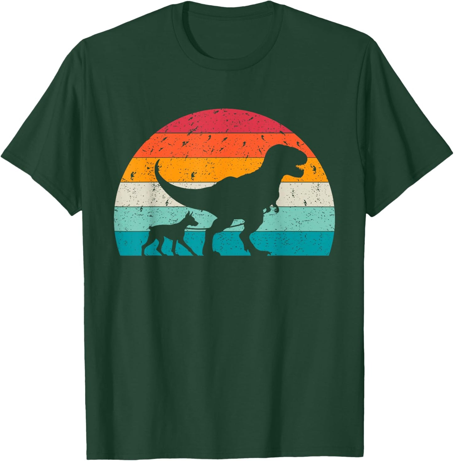T-Rex Walking a Dog Funny Doberman Pinscher Lovers Dog Dad T-Shirt - T-Shirt | Forest