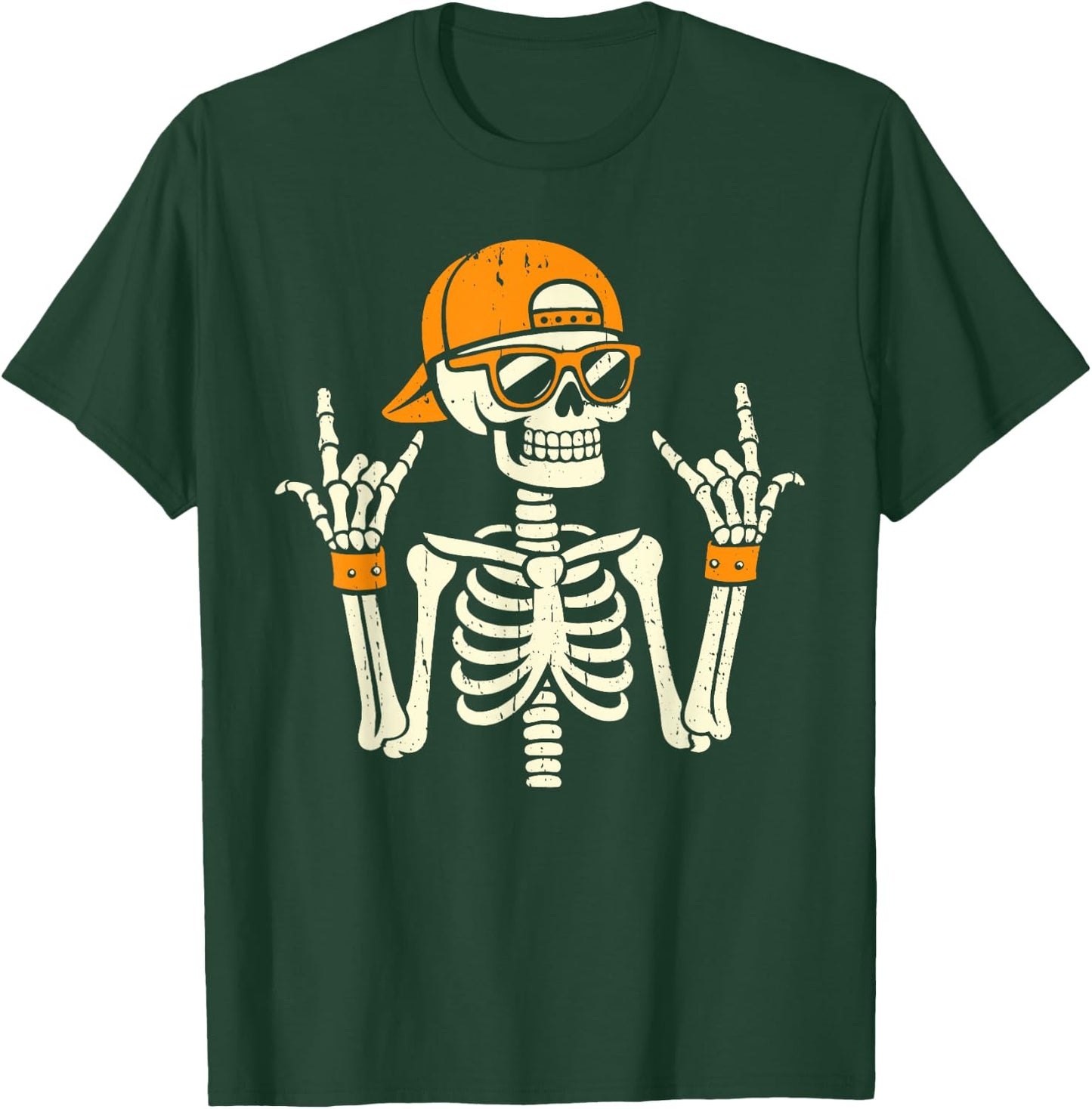 Rocker Skeleton Cap Skater Cool Halloween Punk Rock Men Boys T-Shirt - T-Shirt | Forest