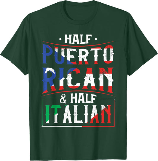 Half Puerto Rican And Half Italian Flag Heritage Roots T-Shirt - T-Shirt | Forest