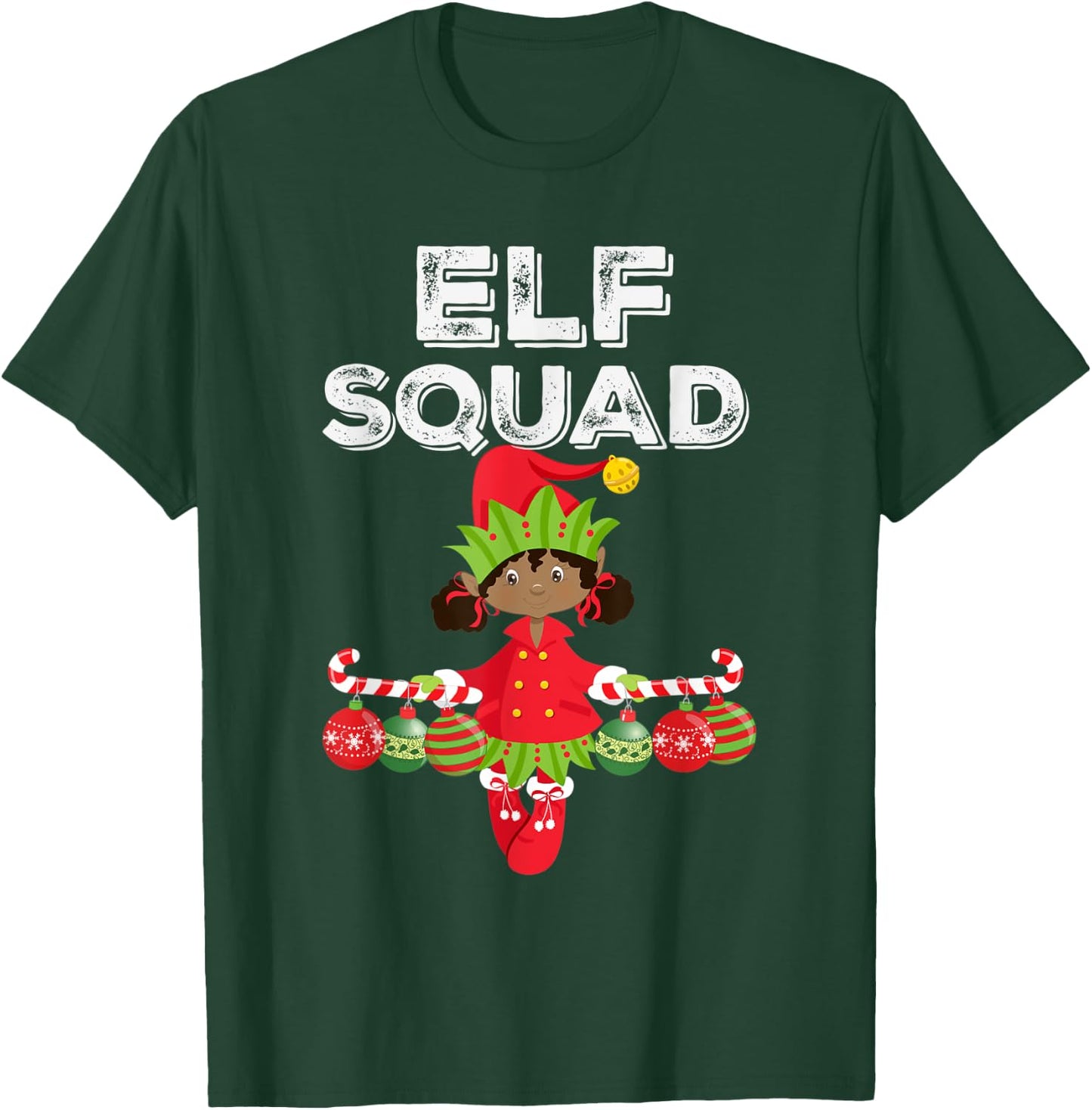 Elf Squad Girl African American Kids Cute Matching Christmas T-Shirt - T-Shirt | Forest