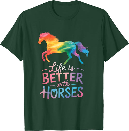 Life is Better With Horses Riding Cute Horse Girls Women T-Shirt - T-Shirt | Forest