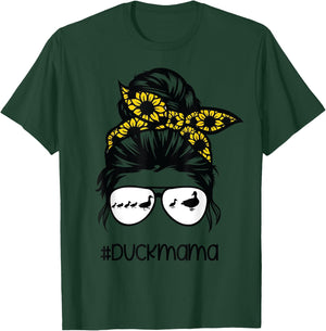 duck mama Messy Bun Sunflower, duck mom messy bun sunflower T-Shirt - T-Shirt | Forest