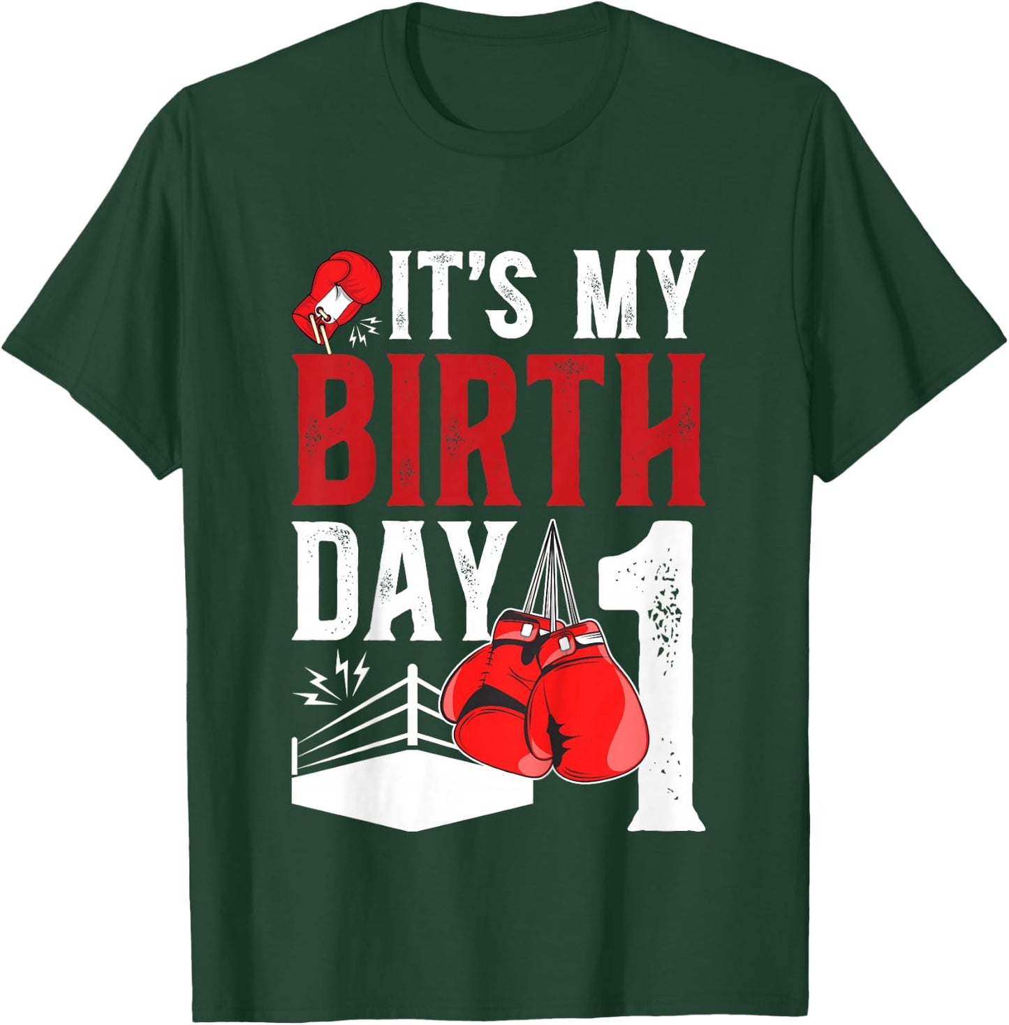 Kids 1st Birthday Boxing Boy 1 Year Old Boxer Bday Party T-Shirt - T-Shirt | Forest