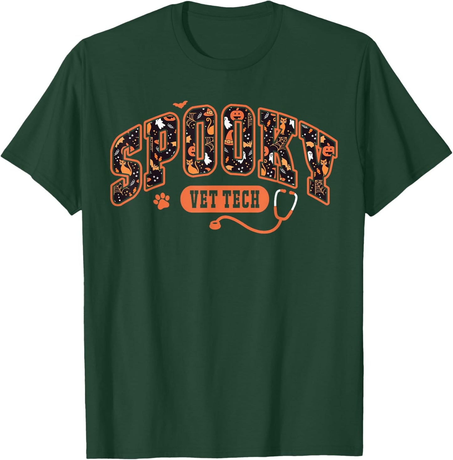 Spooky Vet Tech Veterinarian Halloween Veterinary Dog Paw T-Shirt - T-Shirt | Forest