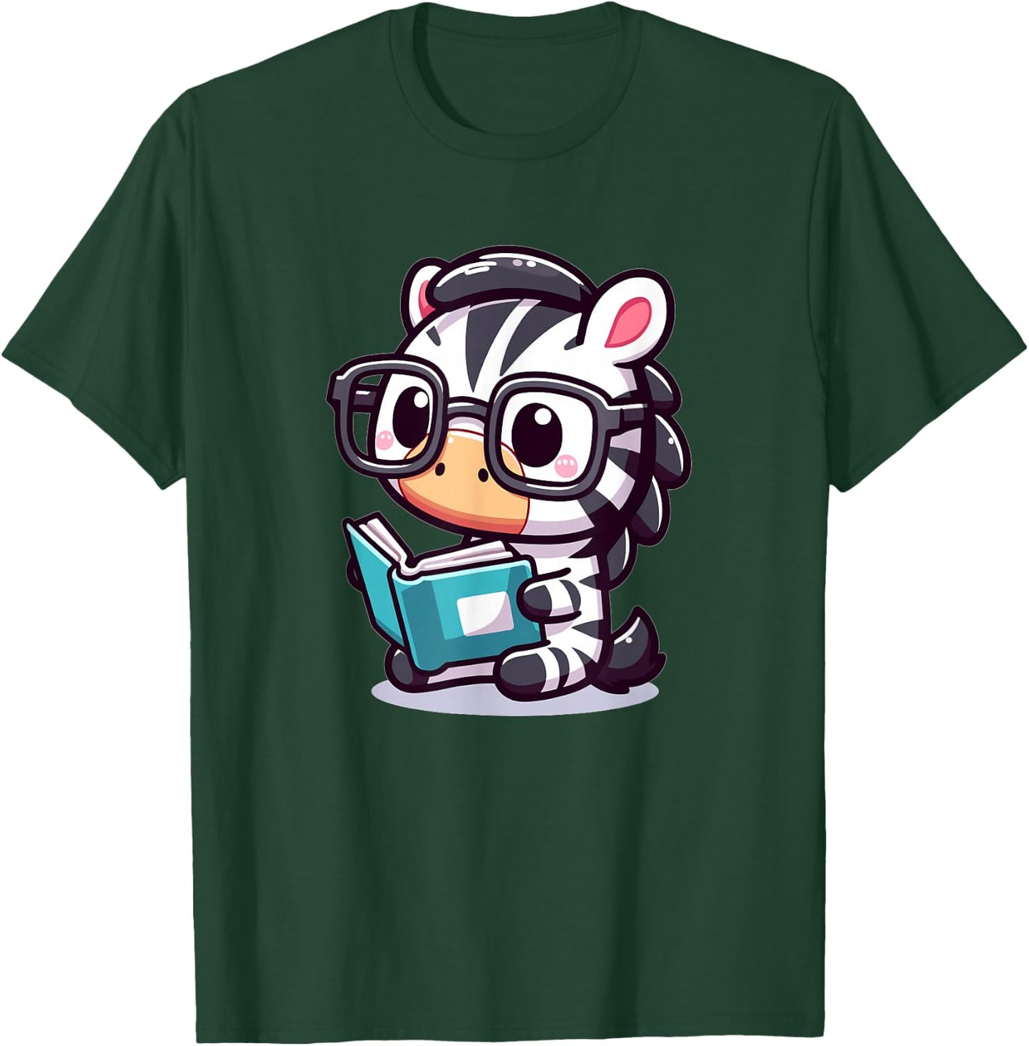 Adorable Book Lover Zebra With Reading Glasses Cute T-Shirt - T-Shirt | Forest