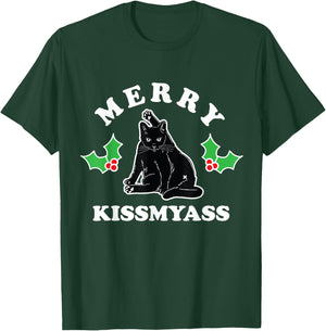 Merry Kissmyass Christmas Kitty Cat Butt Women T-Shirt - T-Shirt | Forest