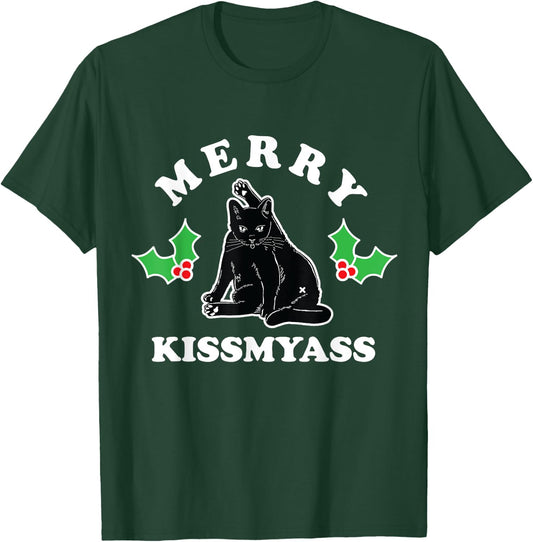 Merry Kissmyass Christmas Kitty Cat Butt Women T-Shirt - T-Shirt | Forest