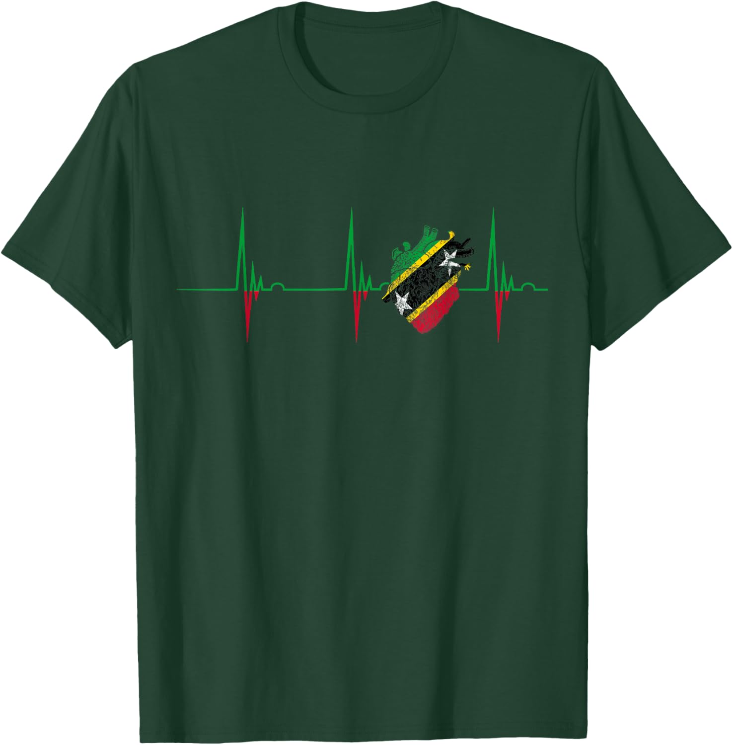 Saint Kitts and Nevis Nevisian Pride Heartbeat EKG Pulse T-Shirt - T-Shirt | Forest