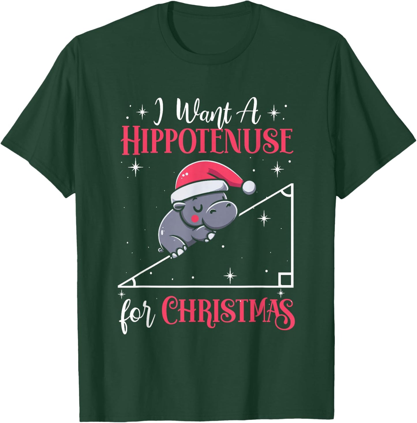 I Want A Hippotenuse For Christmas Funny Math Hippopotamus T-Shirt - T-Shirt | Forest