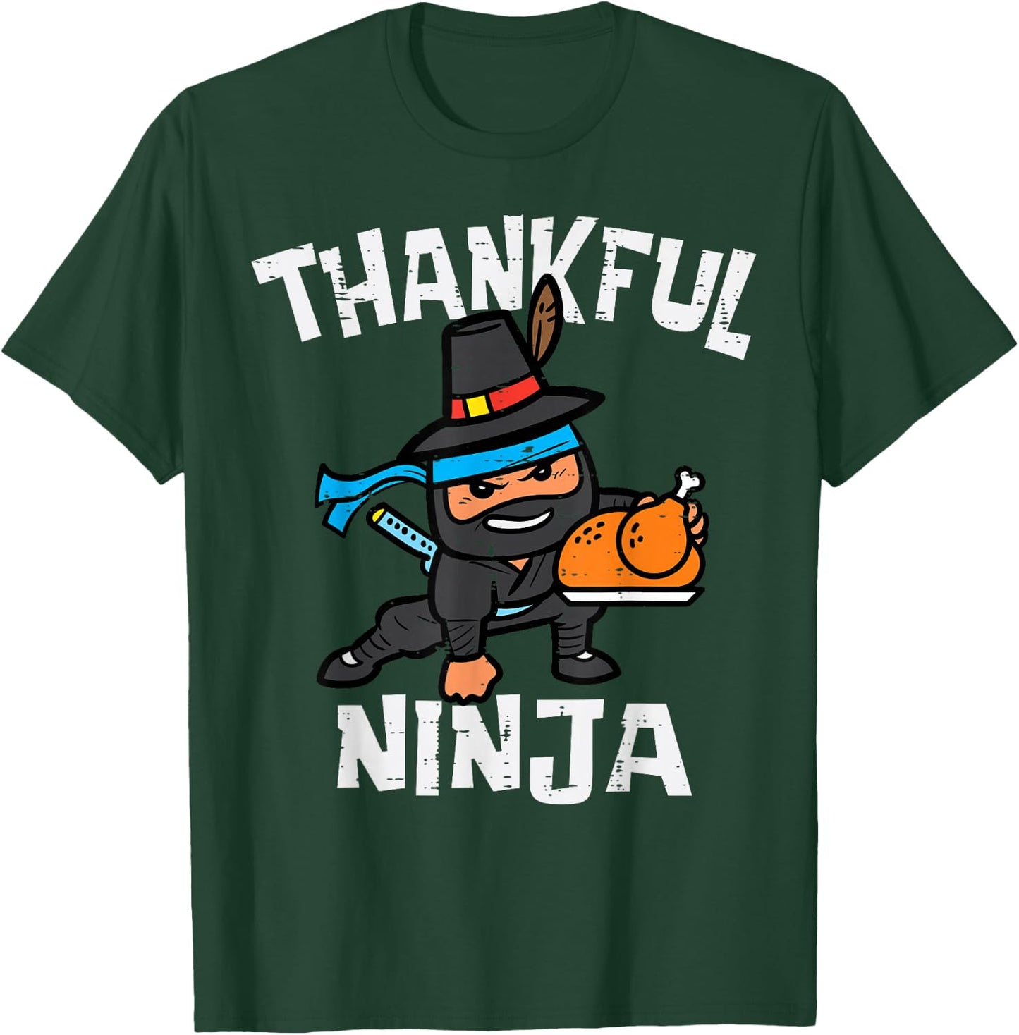 Thanksgiving Thankful Ninja Cool Turkey Fall Boys Girls Kids T-Shirt - T-Shirt | Forest