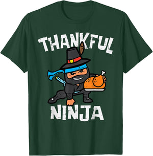 Thanksgiving Thankful Ninja Cool Turkey Fall Boys Girls Kids T-Shirt - T-Shirt | Forest