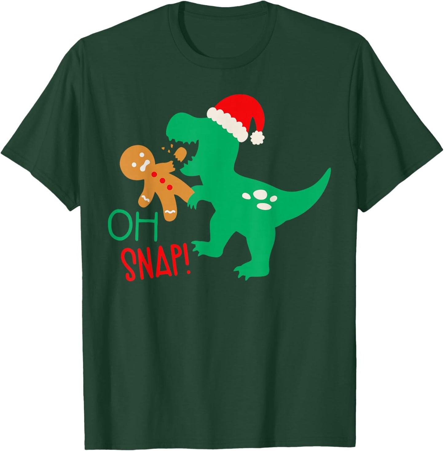 Oh Snap Gingerbread Dinosaur Santa Christmas Funny Kids T-Shirt - T-Shirt | Forest