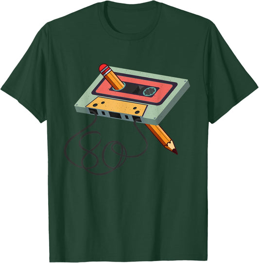 Vintage Cassette Tape Pencil Music Mixtape 80s Retro T-Shirt - T-Shirt | Forest