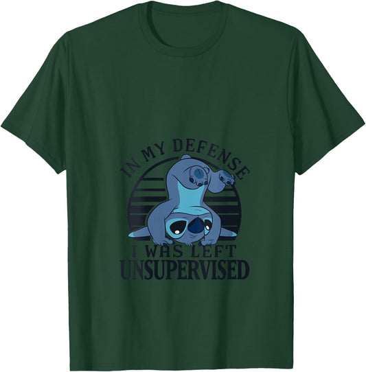 Disney Lilo & Stitch I Was Left Unsupervised Retro Stripes V-Neck T-Shirt - T-Shirt | Forest