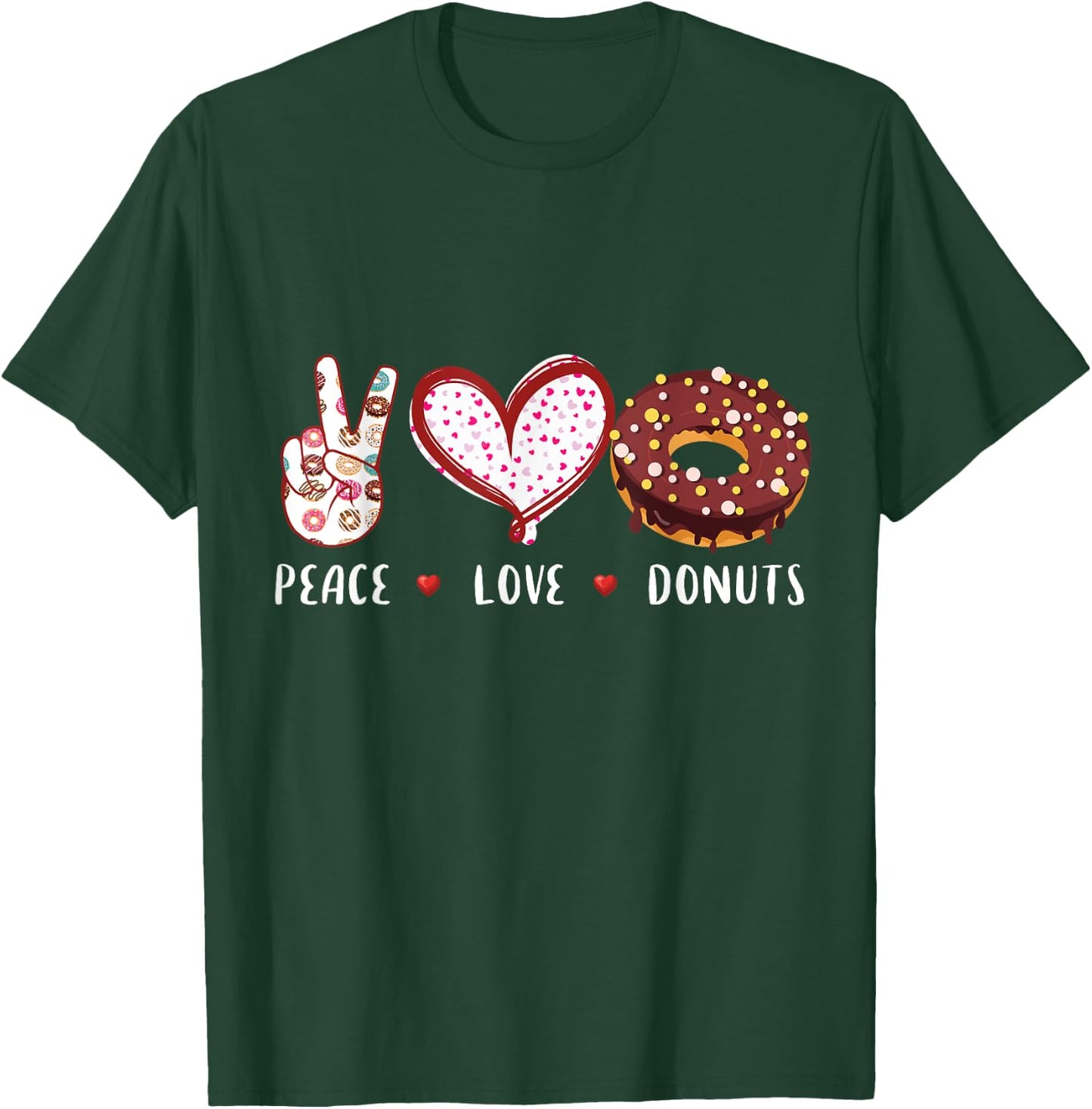 Peace Love donuts chocolate Doughnut men women kids boy girl T-Shirt - T-Shirt | Forest