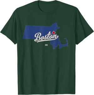 Boston Massachusetts MA Map T-Shirt - T-Shirt | Forest