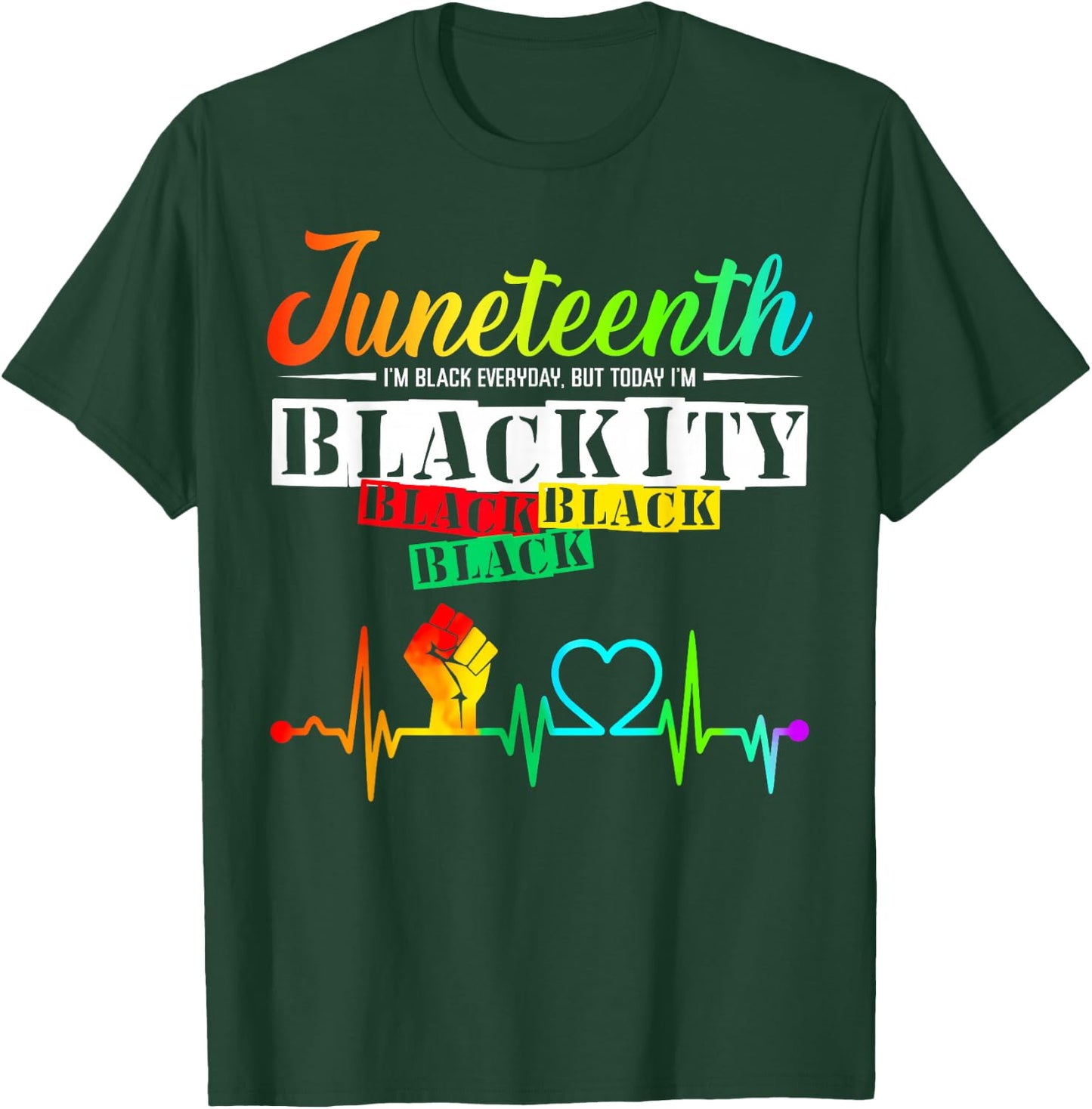 Juneteenth Blackity Heartbeat Black History African America T-Shirt - T-Shirt | Forest
