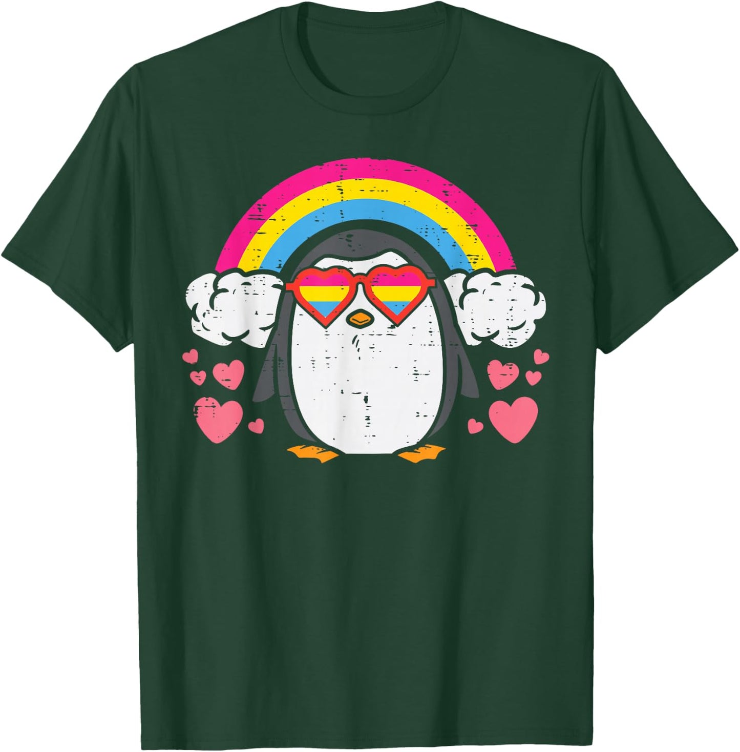 Penguin Pansexual Sunglasses Rainbow Pan Pride Men Women T-Shirt - T-Shirt | Forest